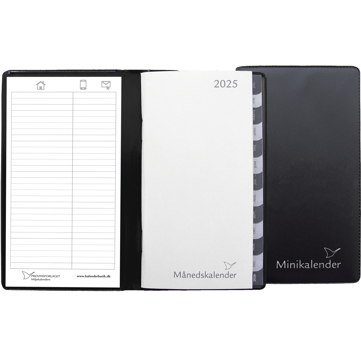 Mini månedskalender 2025 sort vinylomslag