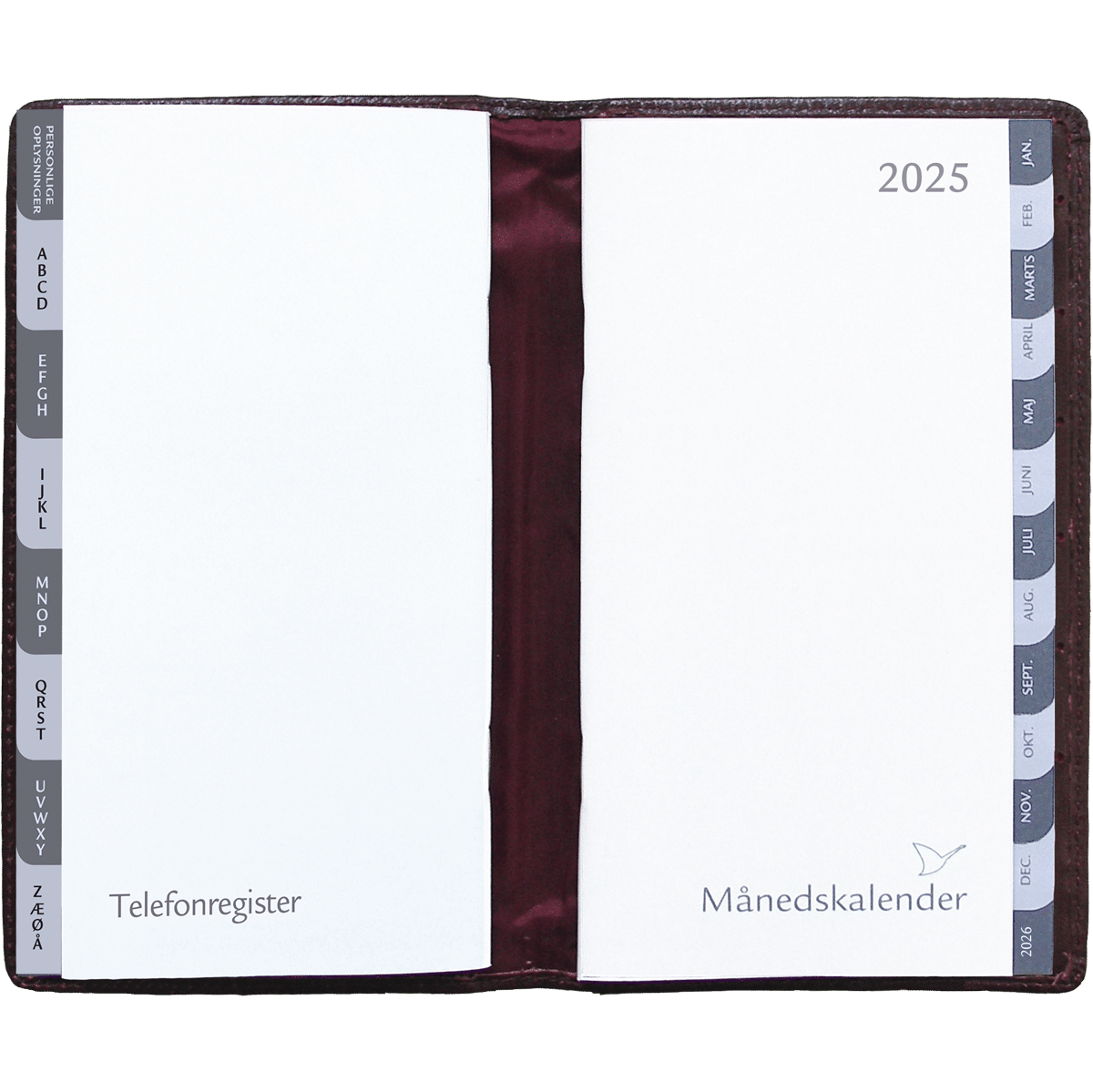 Månedskalender 2-fløjet i brunt skind