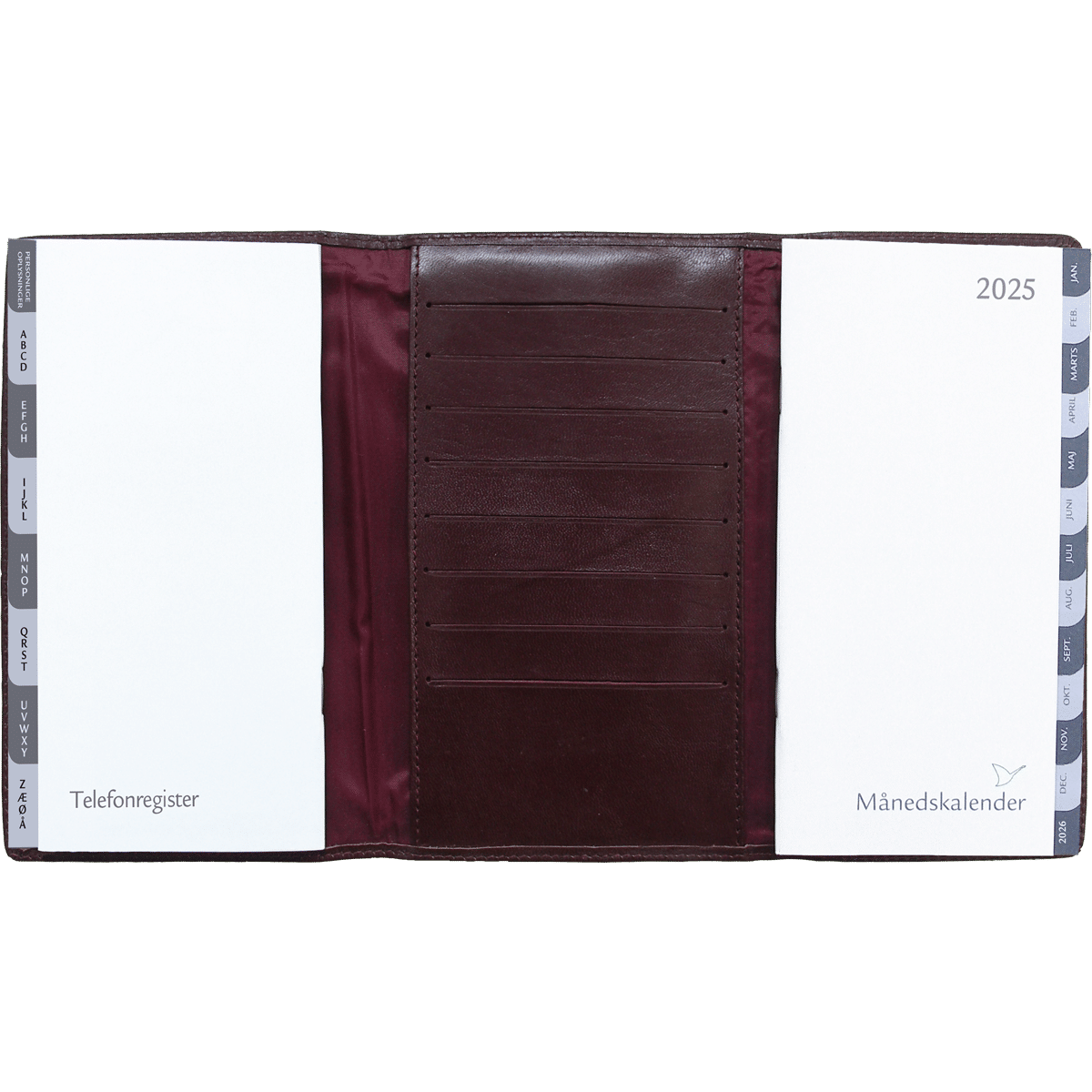 Månedskalender 3-fløjet i brunt skind