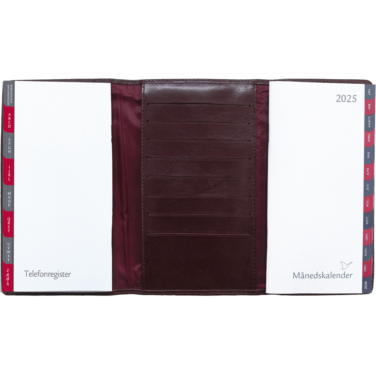 Månedskalender 3-fløjet i brunt skind