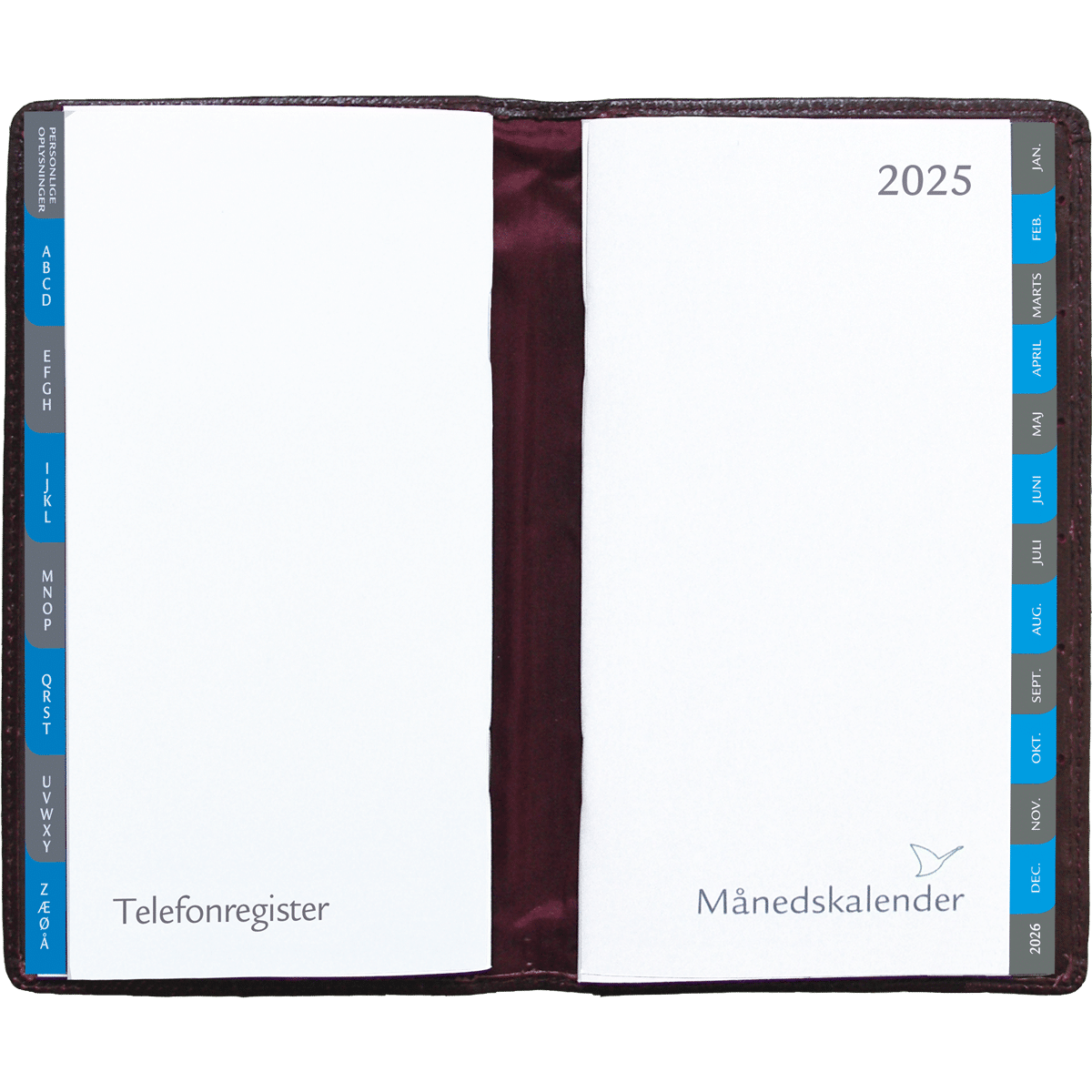 Månedskalender 2-fløjet i brunt skind