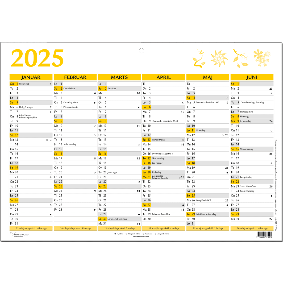 A4 vægkalender 2025, gul