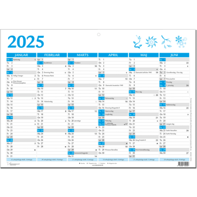 A3 vægkalender 2025, blå