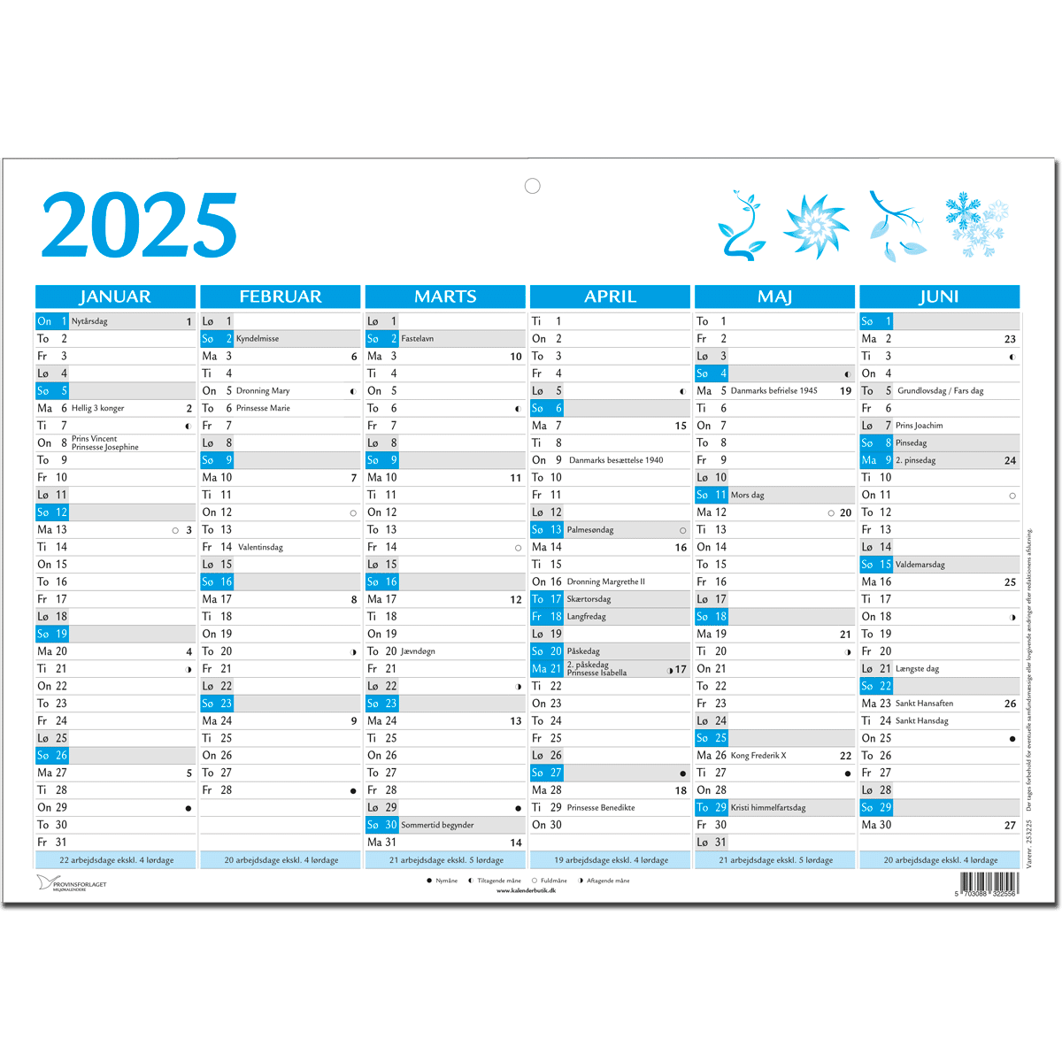 A3 vægkalender 2025, blå