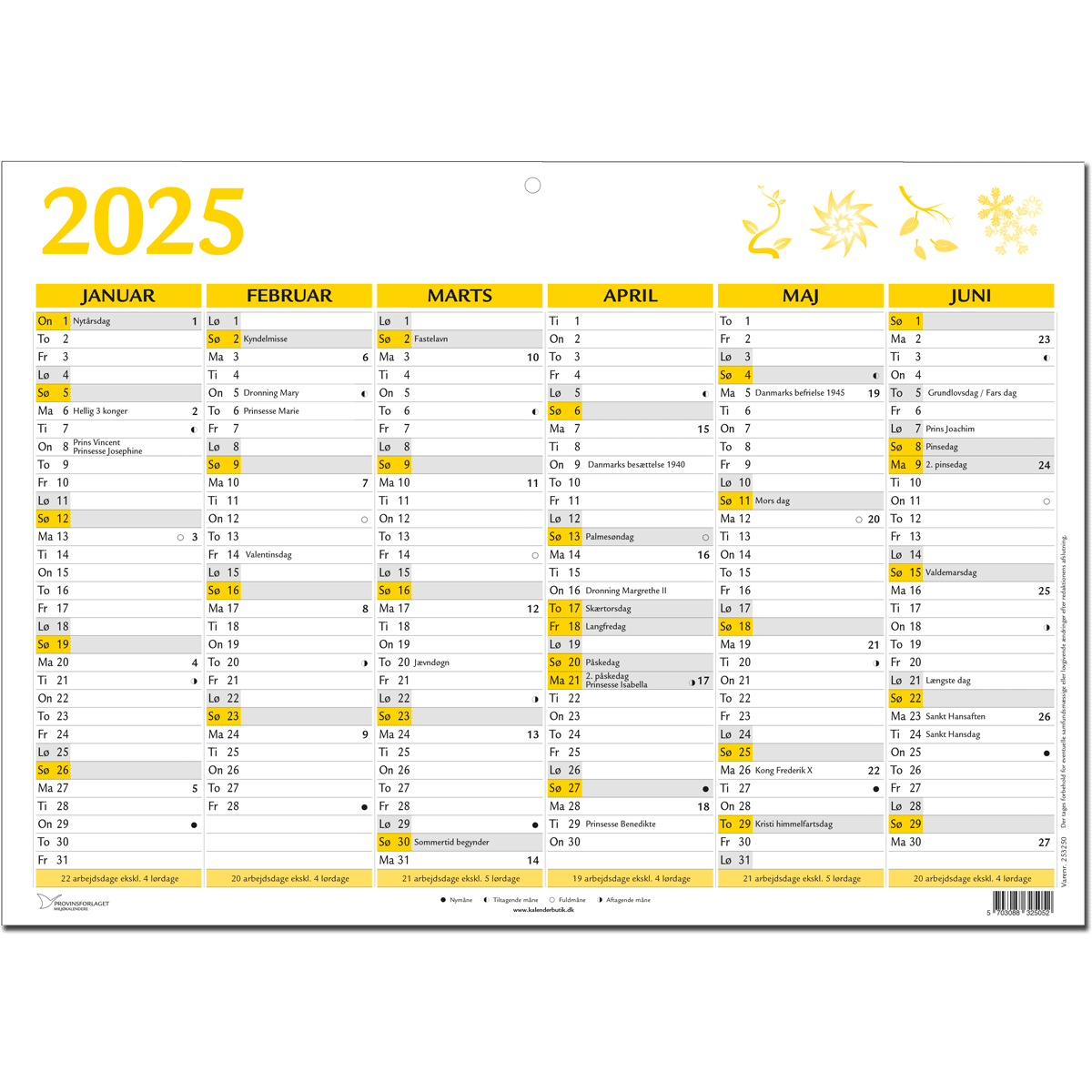 A3 vægkalender 2025, gul