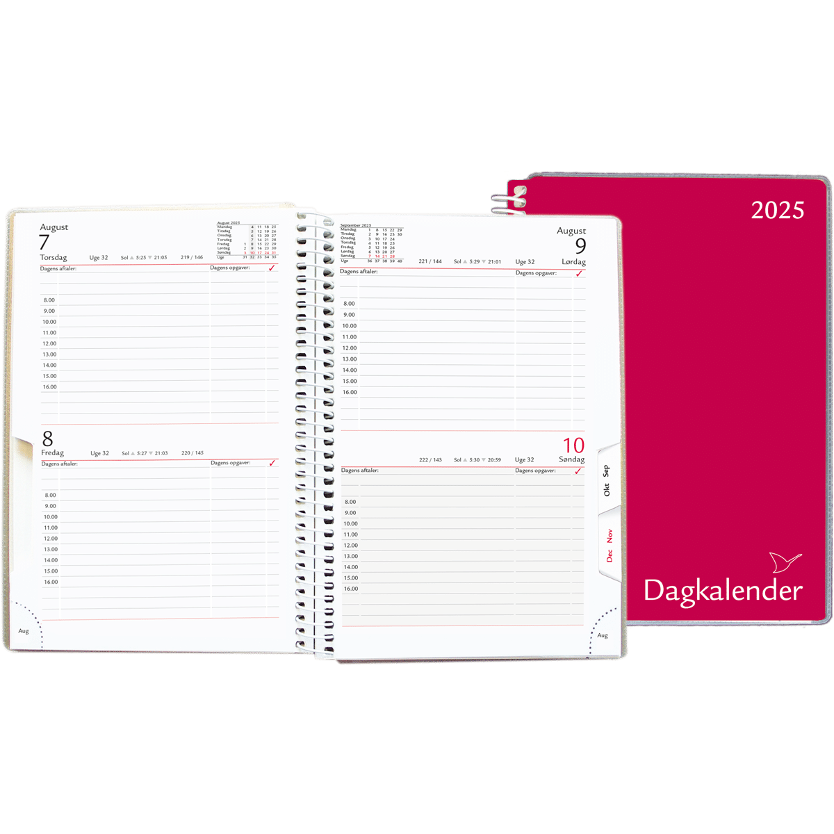 Dagkalender 2 dage pr. side 2025, rød