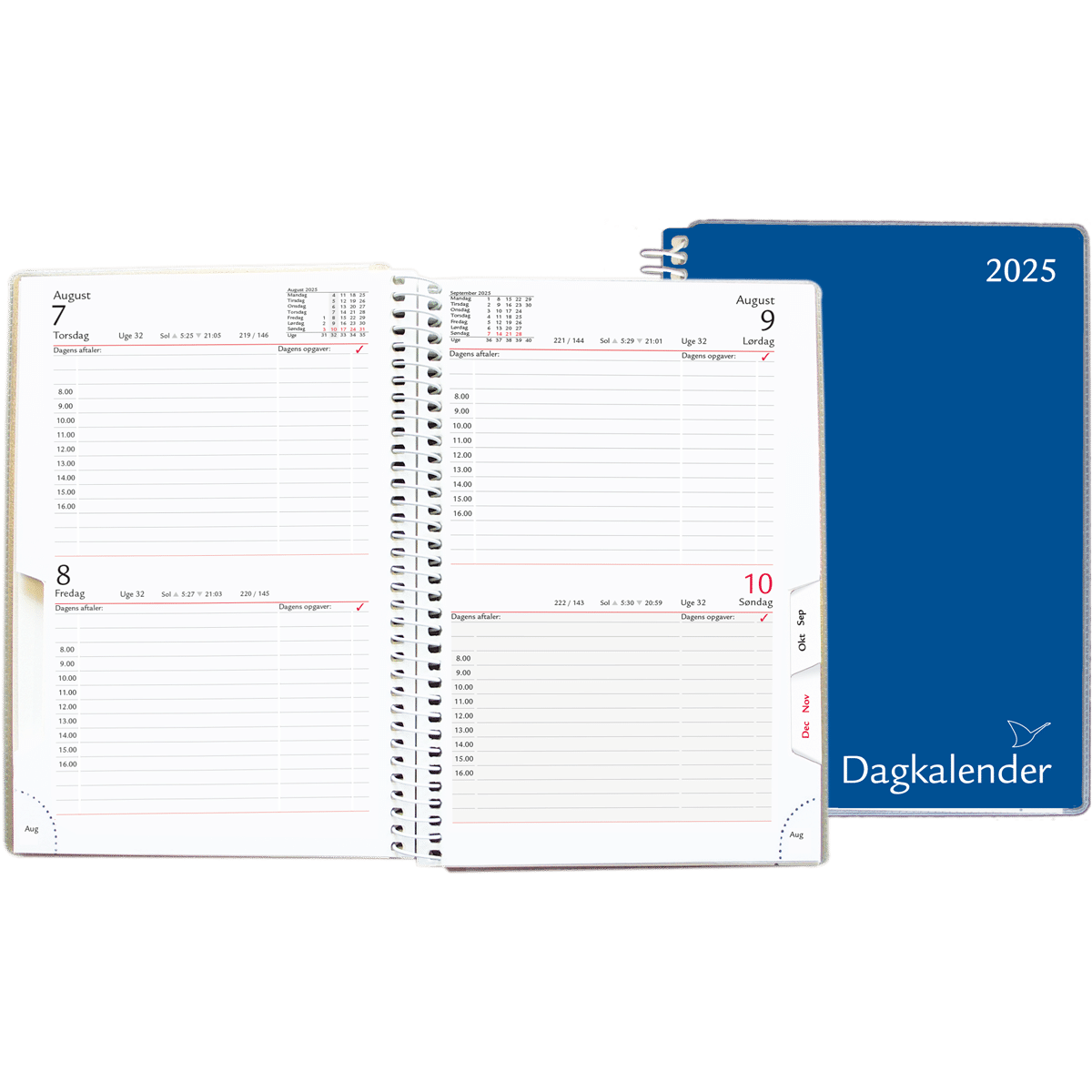 Dagkalender 2 dage pr. side 2025, blå