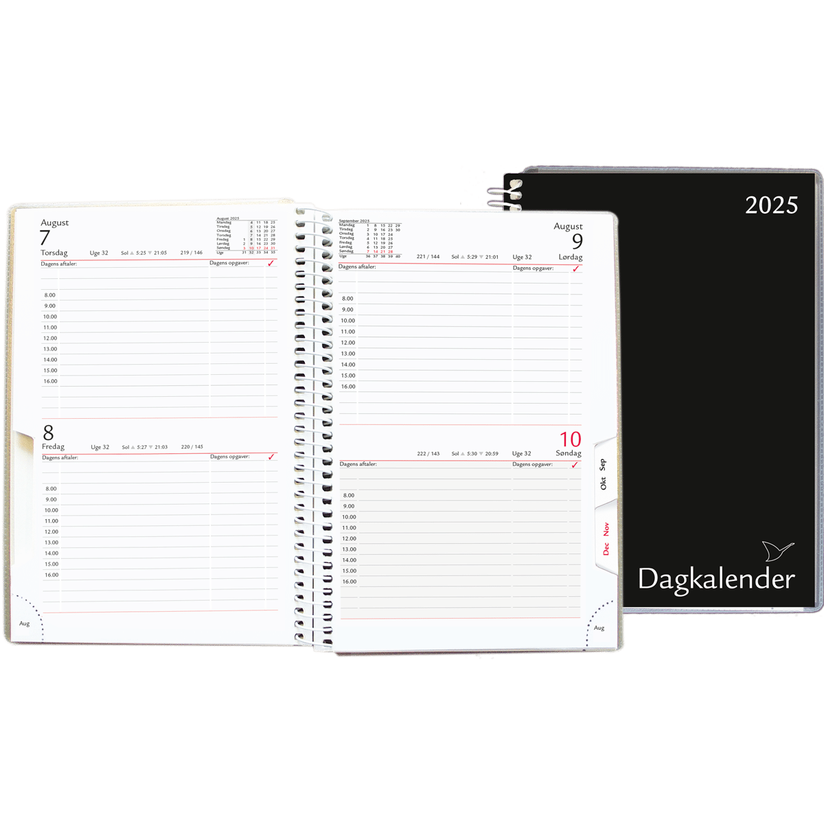 Dagkalender 2 dage pr. side 2025, sort