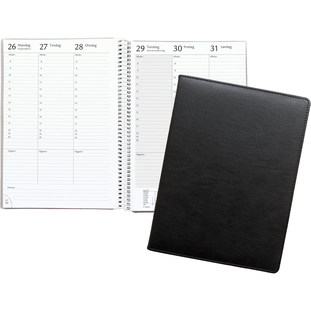 A5 ugekalender i sort kunstlæder 2025