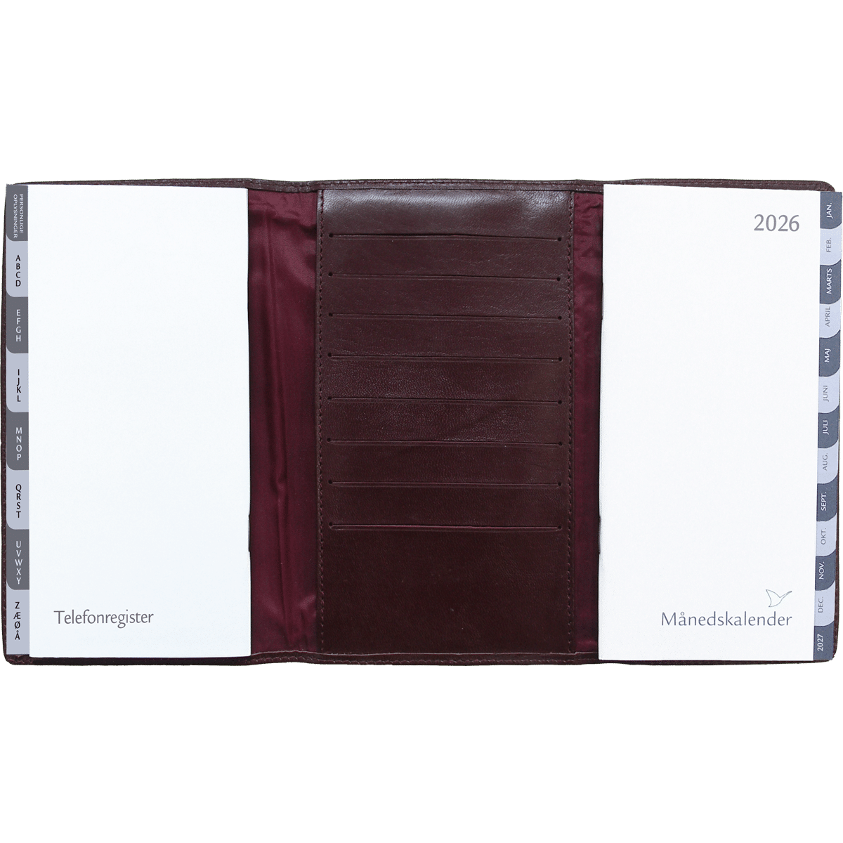 Månedskalender 2026 3-fløjet i brunt skind
