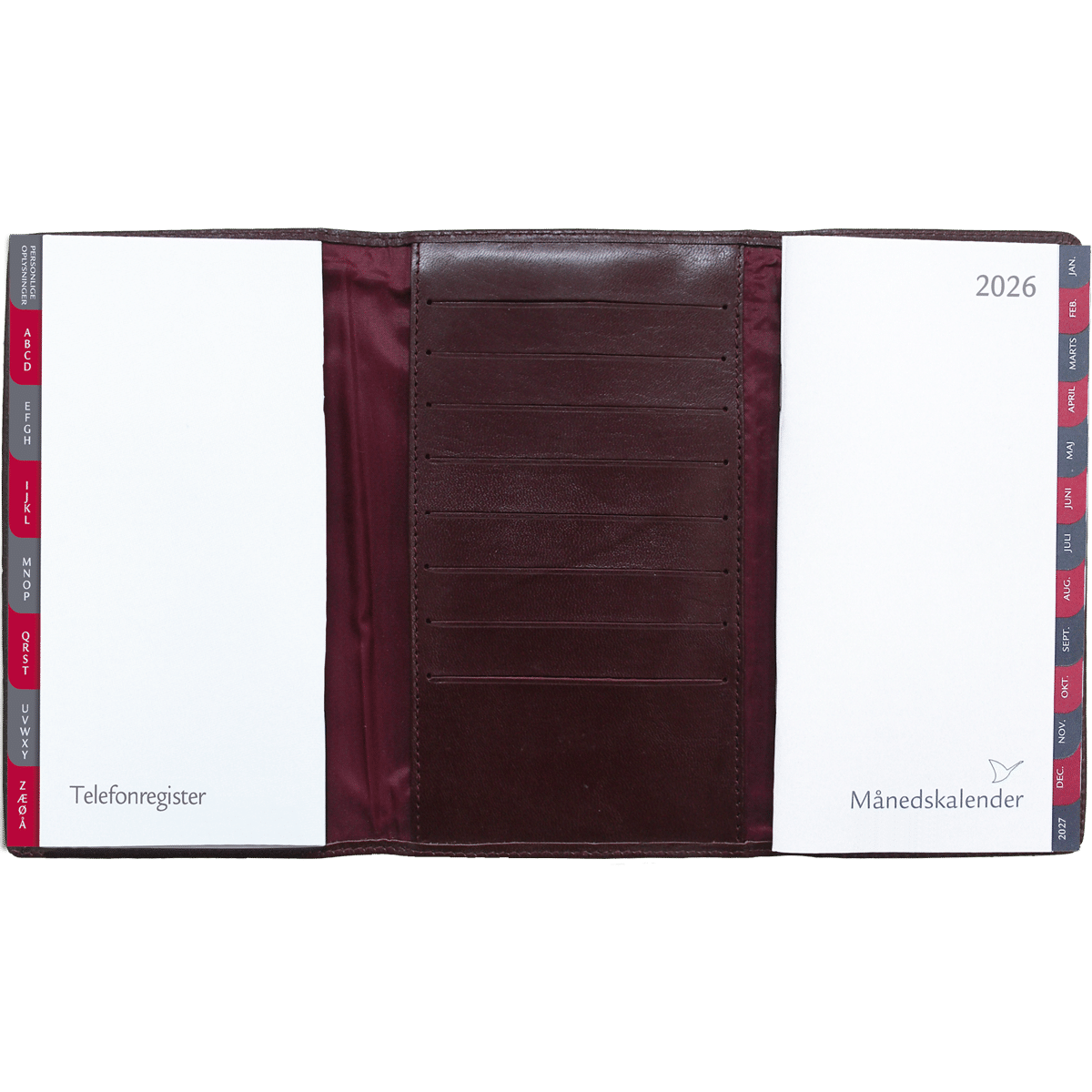 Månedskalender 2026 3-fløjet i brunt skind