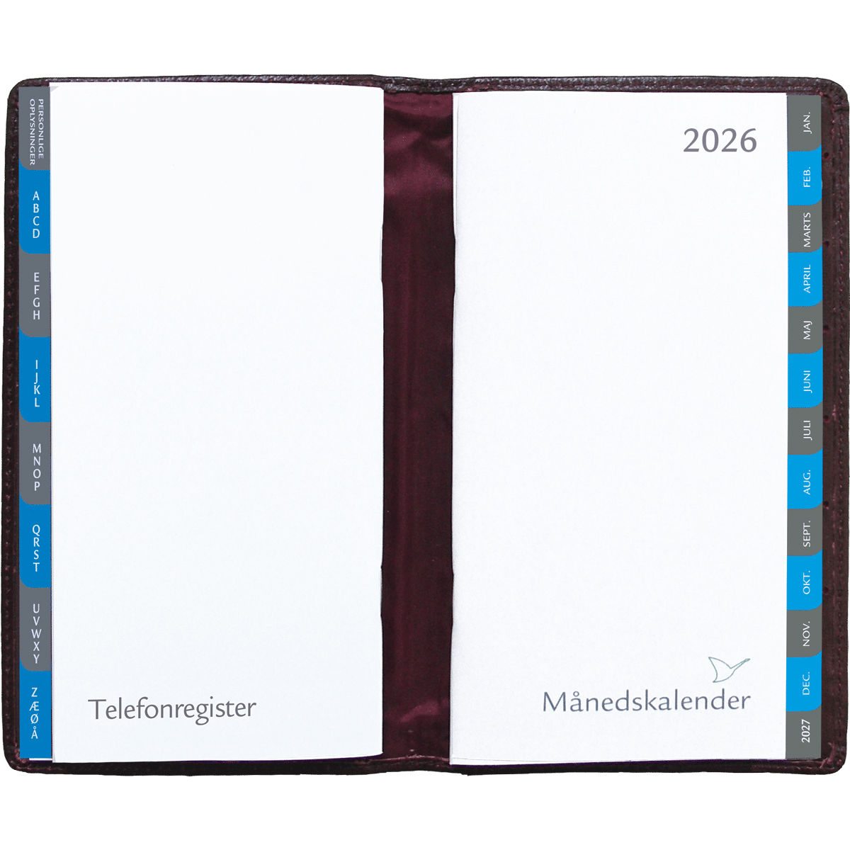 Månedskalender 2-fløjet i brunt skind