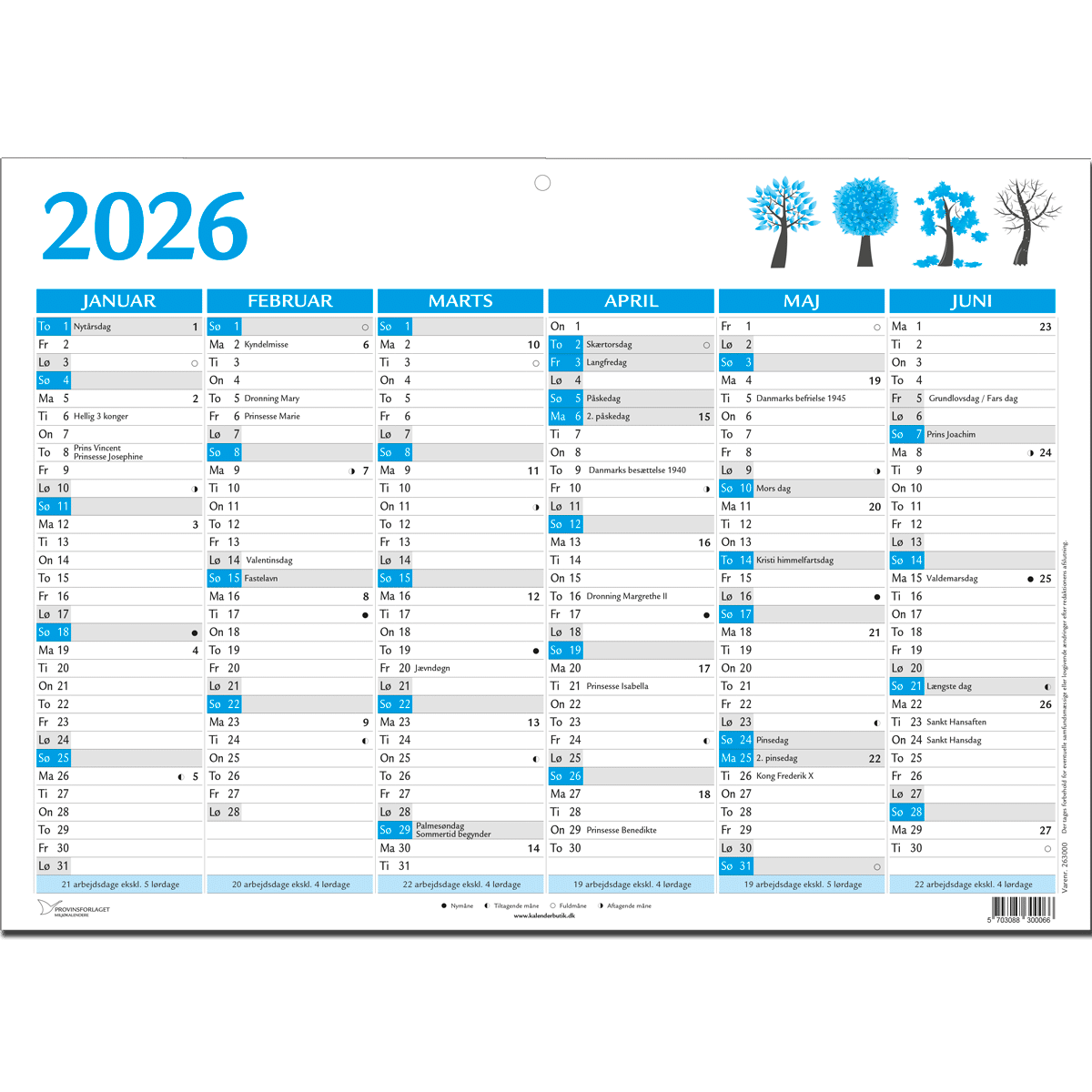 A5-vægkalender Blå 2026