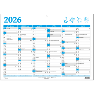 A4 vægkalender 2026, blå