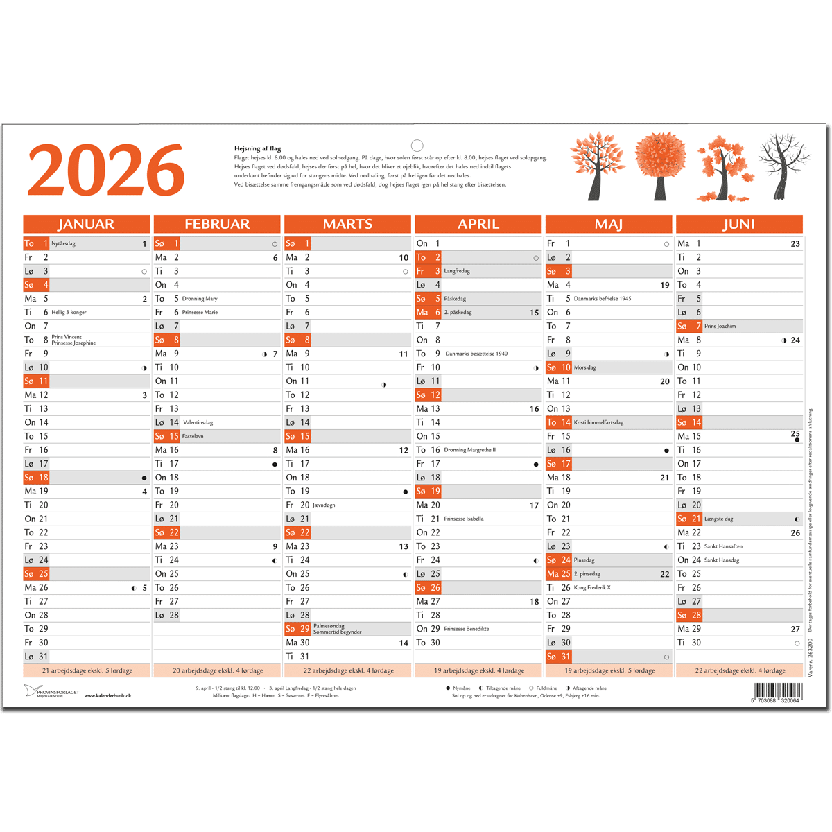 A3 vægkalender 2026, rød