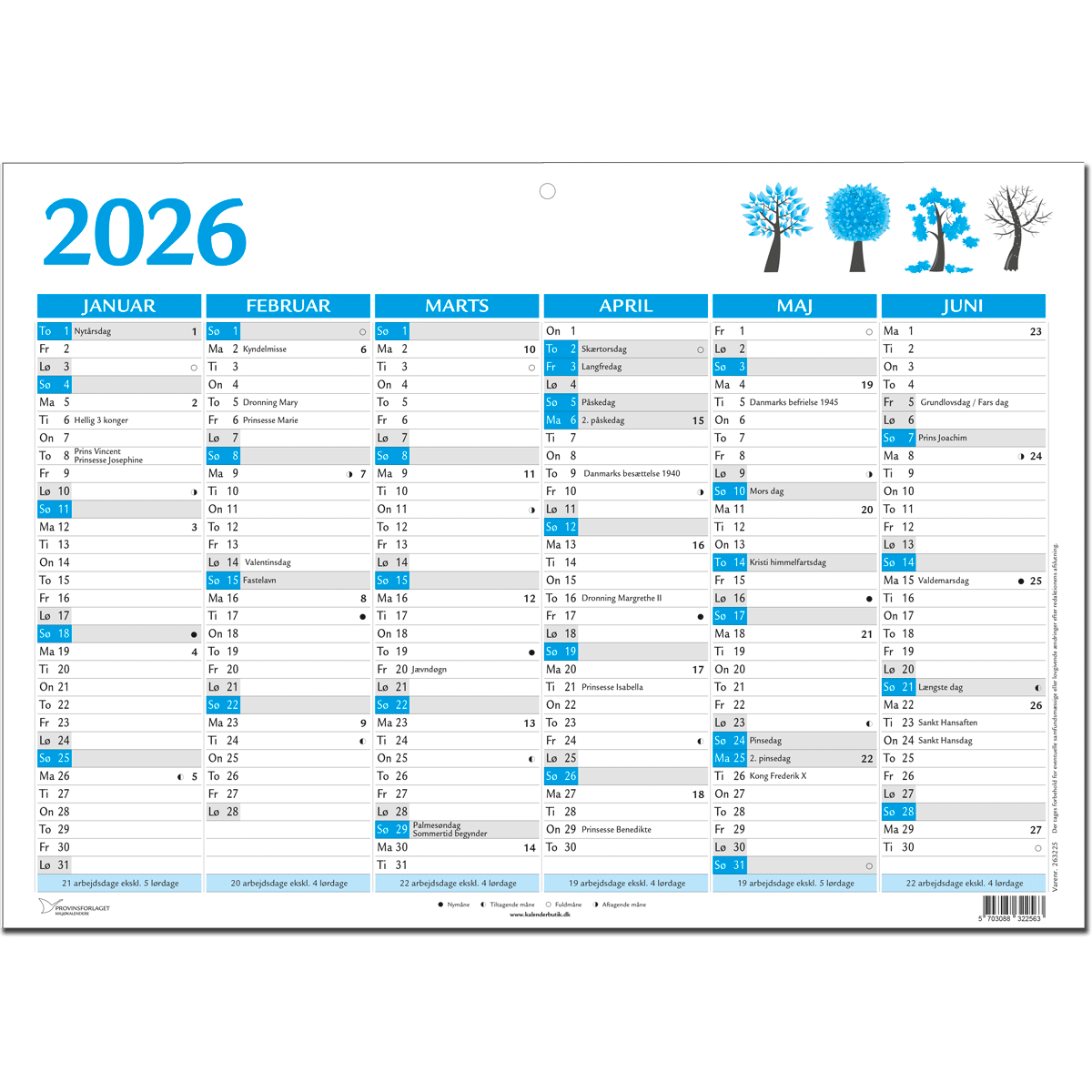 A3 vægkalender 2026, blå