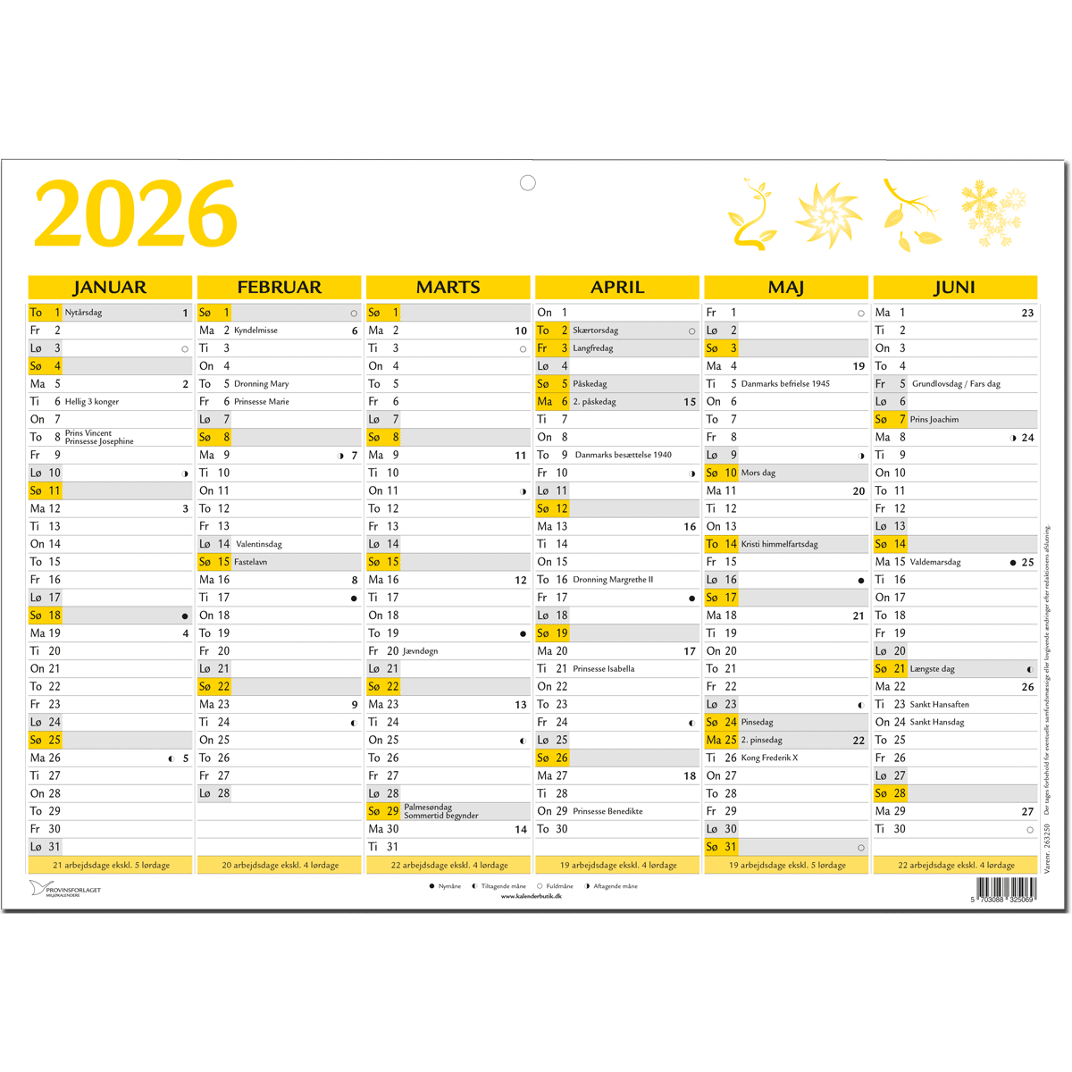 A3 vægkalender 2026 Gul