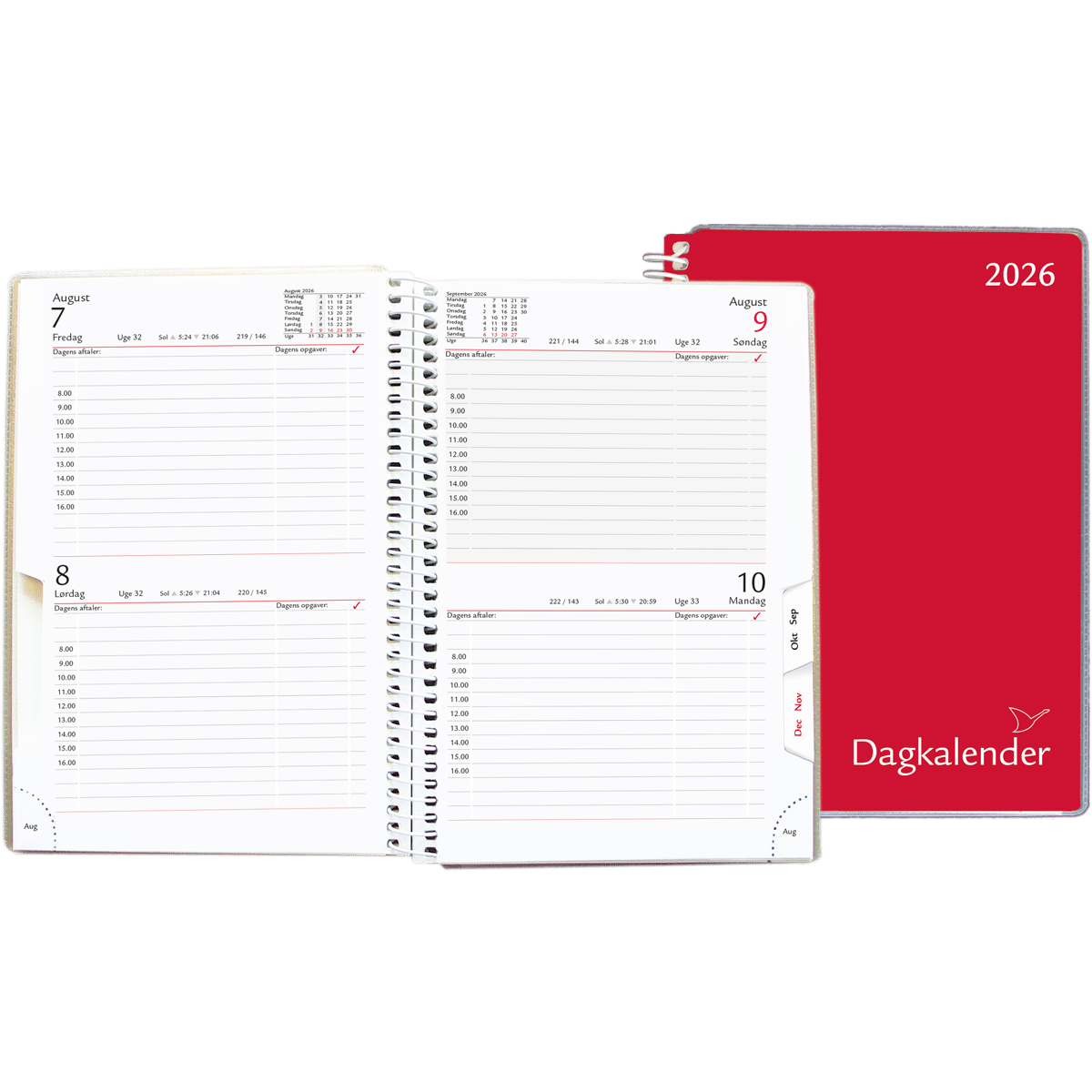 Dagkalender 2 dage pr. side 2026, rød