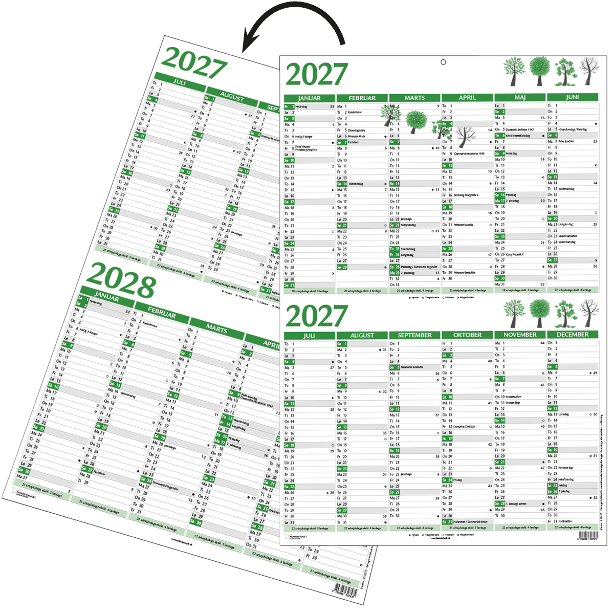 Dobbelt A3 vægkalender 2027/28